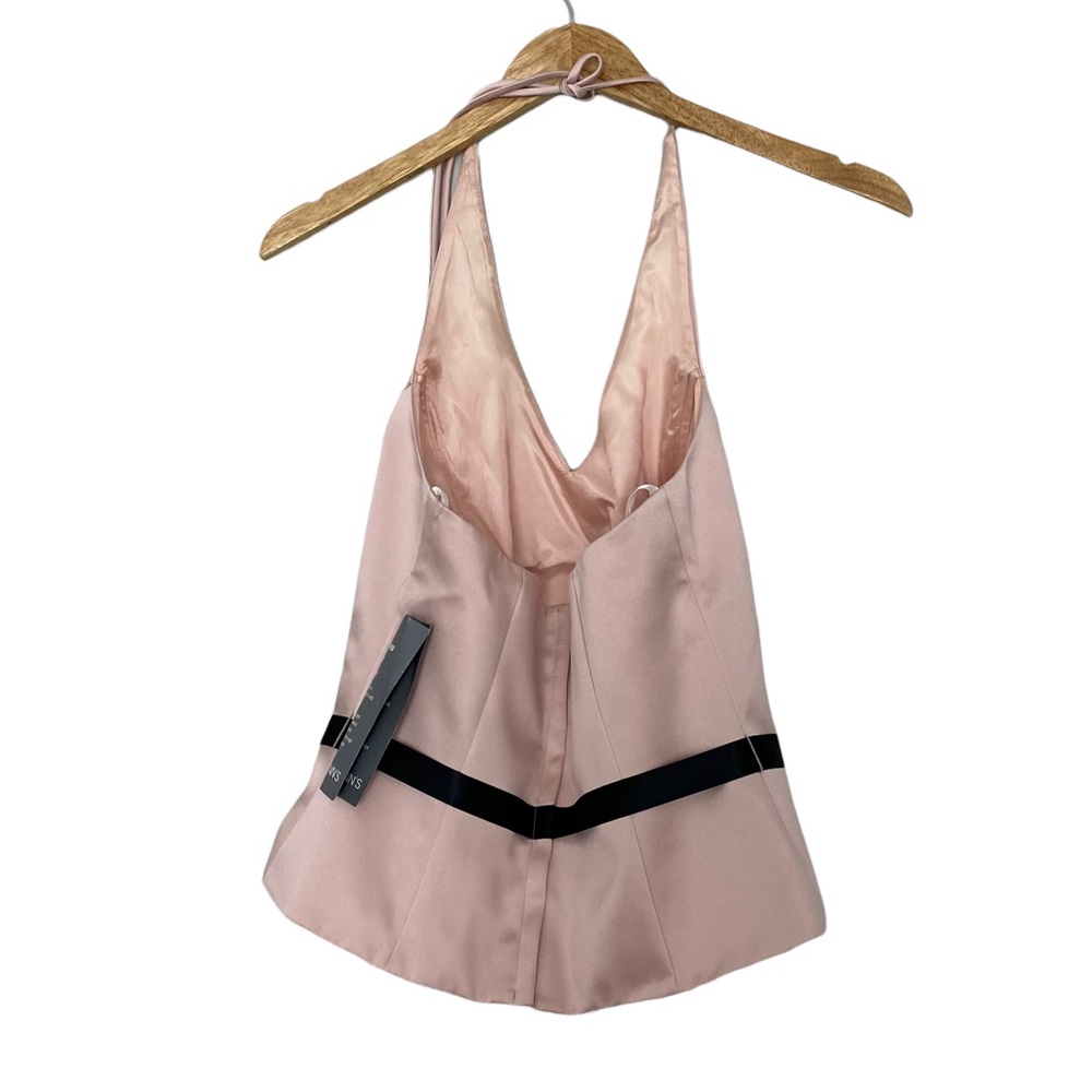 NWT XSCAPE by Joanna Chen Halter Satin Front Side Tie Top Petite Size 8P - Picture 3 of 7